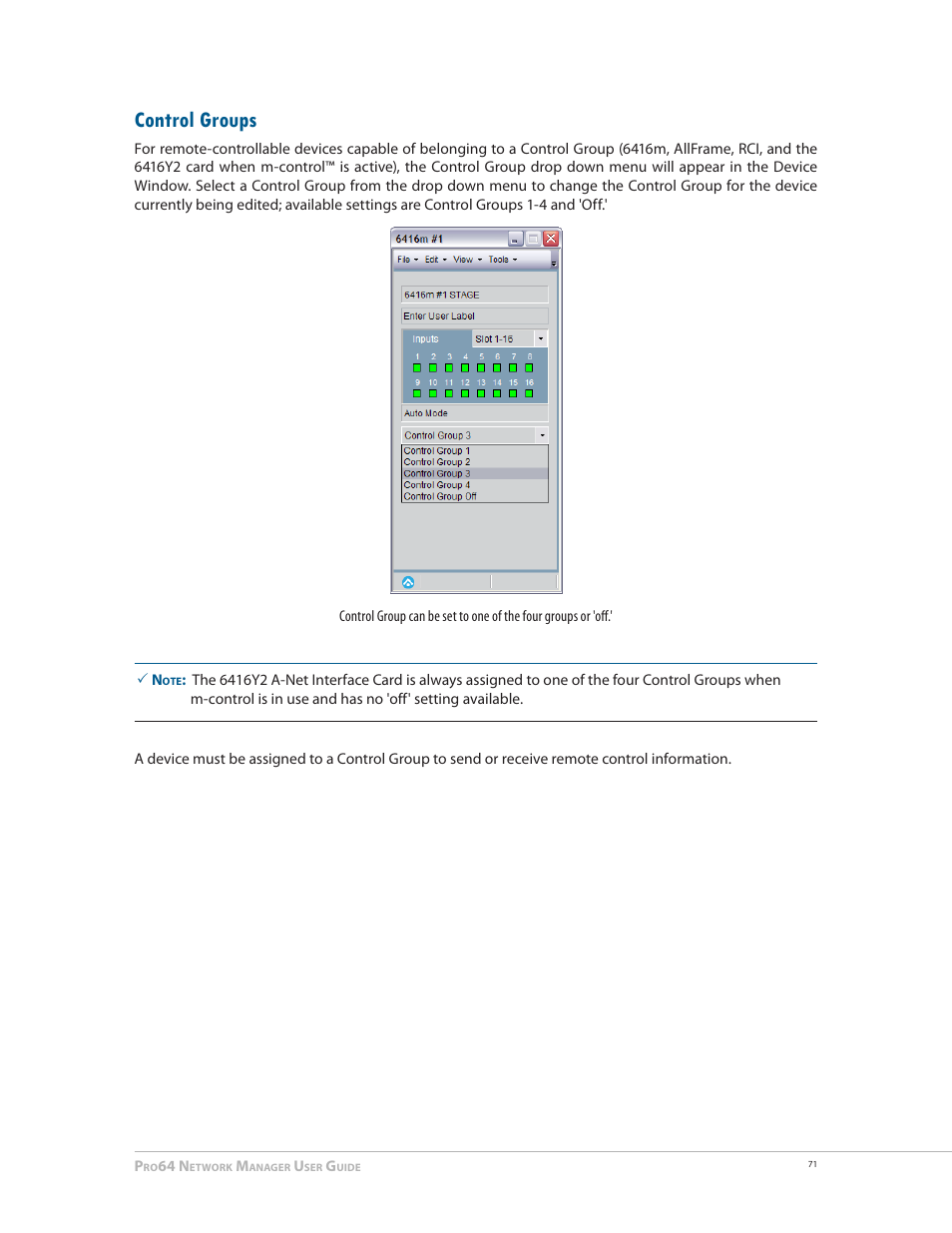 Control groups | Aviom Pro64 Network Manager User Manual | Page 80 / 160