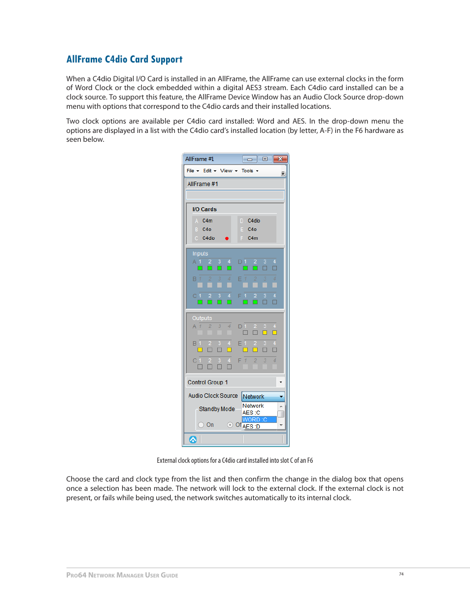 Allframe c4dio card support | Aviom Pro64 Network Manager User Manual | Page 83 / 160