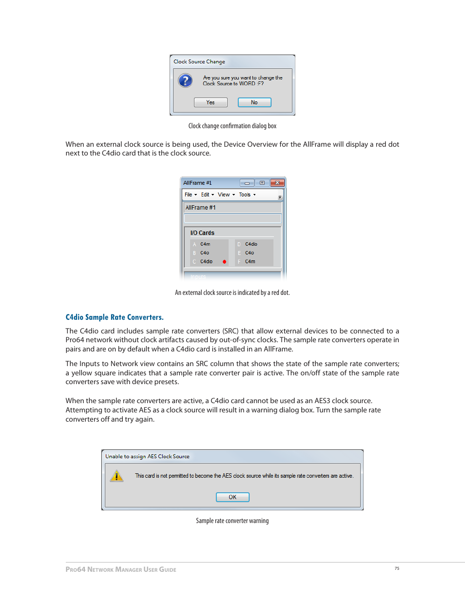 C4dio sample rate converters, E 75 | Aviom Pro64 Network Manager User Manual | Page 84 / 160