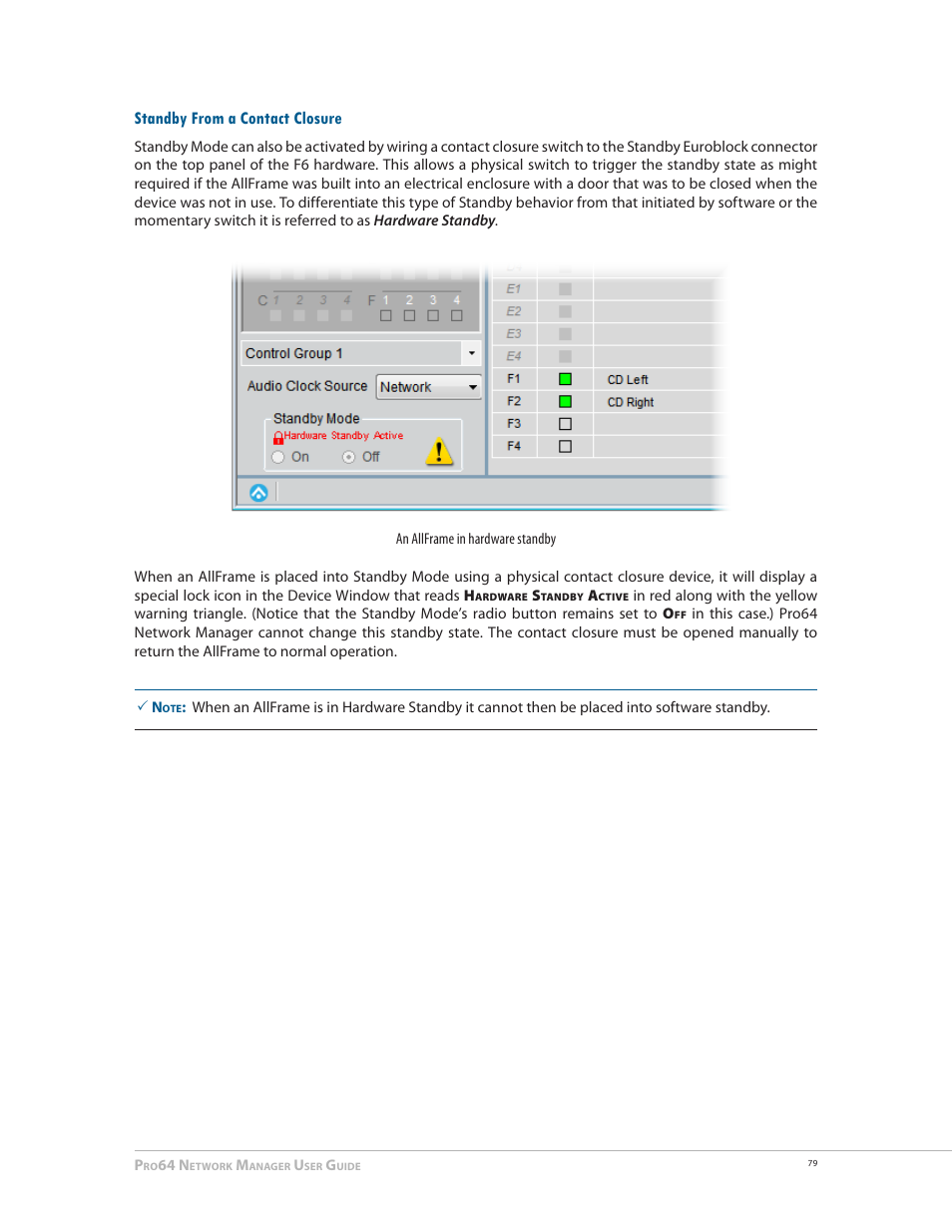 Standby from a contact closure | Aviom Pro64 Network Manager User Manual | Page 88 / 160