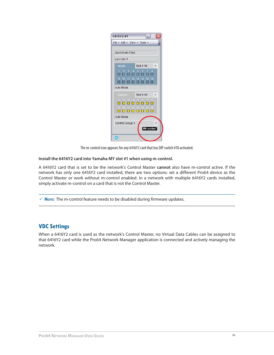 Vdc settings | Aviom Pro64 Network Manager User Manual | Page 94 / 160