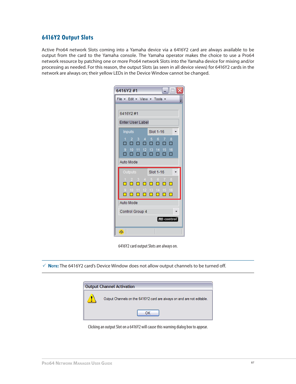6416y2 output slots | Aviom Pro64 Network Manager User Manual | Page 96 / 160