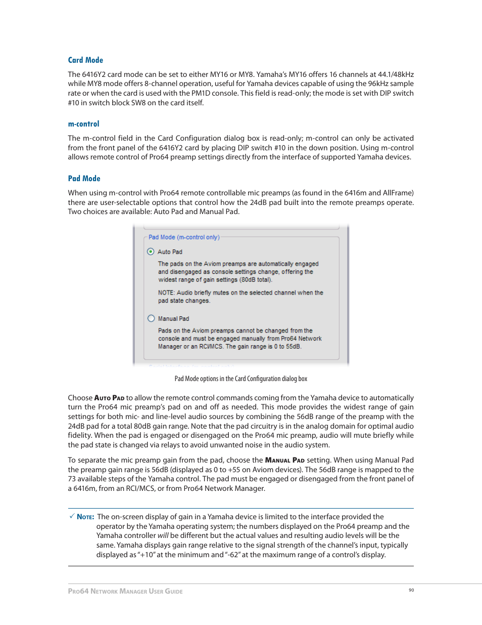 Card mode, M-control, Pad mode | Card mode m‑control pad mode | Aviom Pro64 Network Manager User Manual | Page 99 / 160