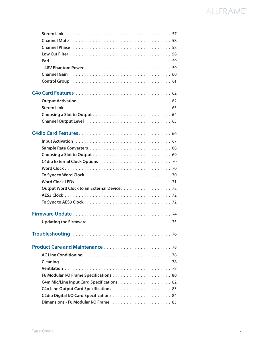 All frame | Aviom AllFrame User Manual | Page 10 / 111