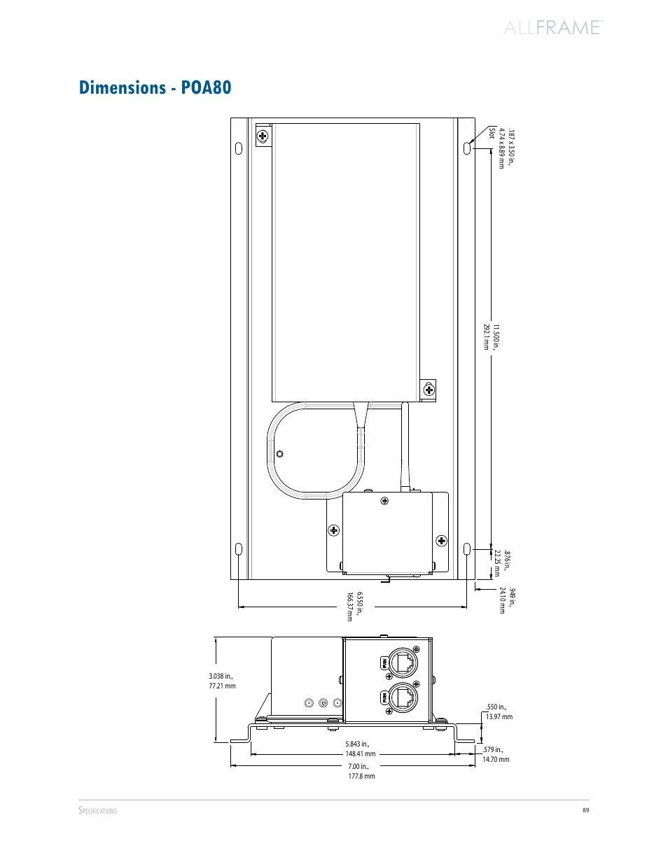 Dimensions - poa80, All frame | Aviom AllFrame User Manual | Page 101 / 111