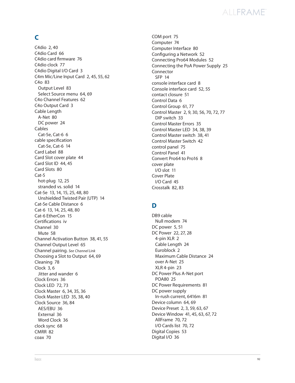 All frame | Aviom AllFrame User Manual | Page 104 / 111