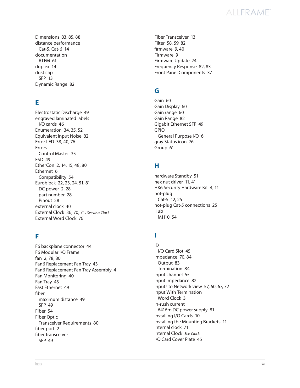All frame | Aviom AllFrame User Manual | Page 105 / 111