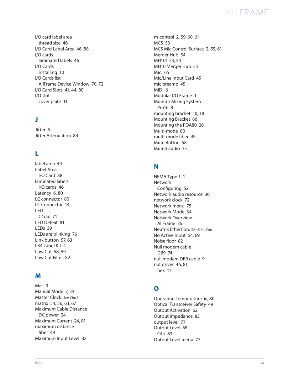 All frame | Aviom AllFrame User Manual | Page 106 / 111