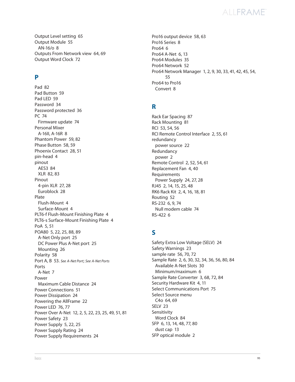All frame | Aviom AllFrame User Manual | Page 107 / 111