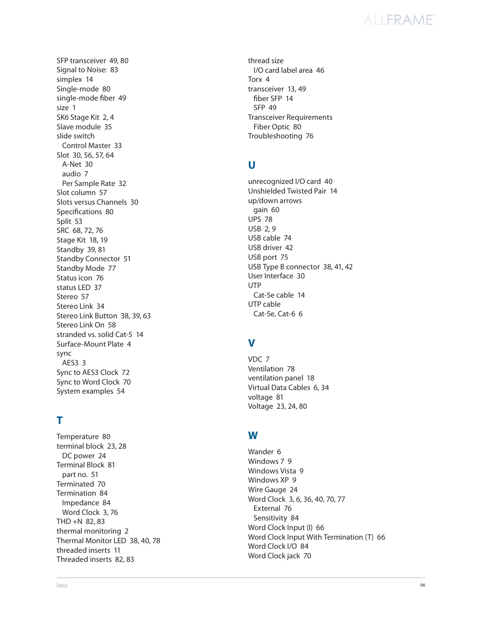 All frame | Aviom AllFrame User Manual | Page 108 / 111