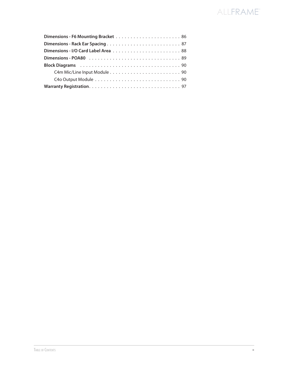 All frame | Aviom AllFrame User Manual | Page 11 / 111