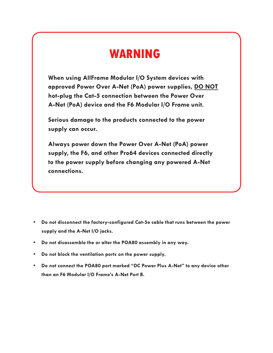 Warning | Aviom AllFrame User Manual | Page 12 / 111