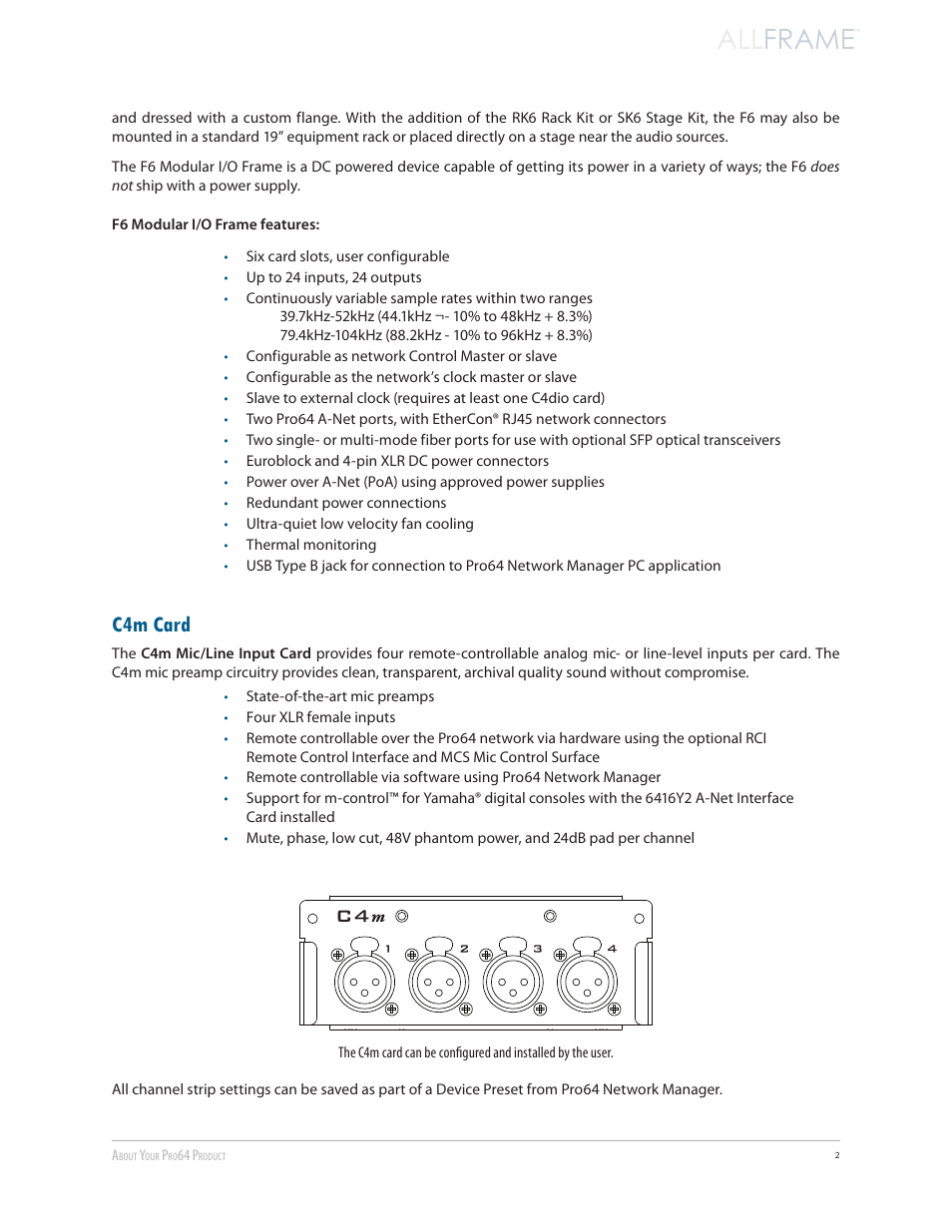 C4m card, All frame | Aviom AllFrame User Manual | Page 14 / 111