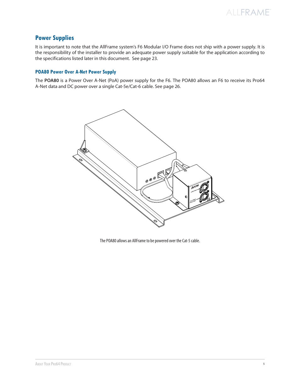 Power supplies, Poa80 power over a-net power supply, All frame | Aviom AllFrame User Manual | Page 17 / 111