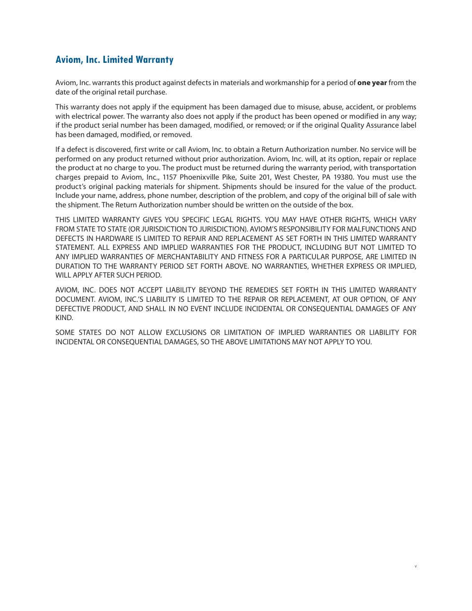 Aviom, inc. limited warranty | Aviom AllFrame User Manual | Page 5 / 111