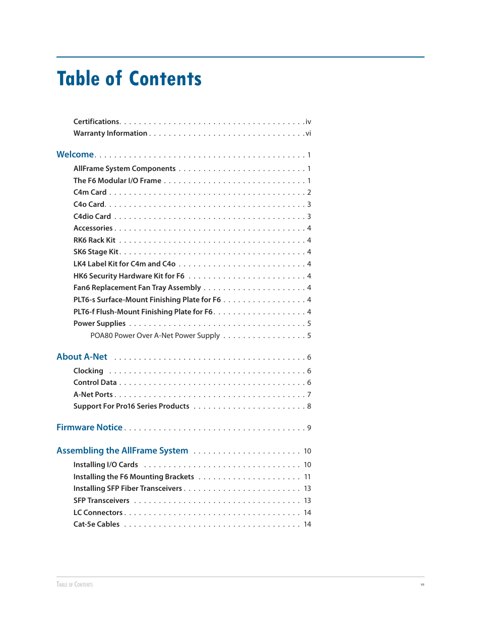 Aviom AllFrame User Manual | Page 7 / 111