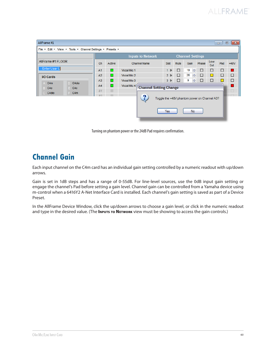 Channel gain, All frame | Aviom AllFrame User Manual | Page 72 / 111