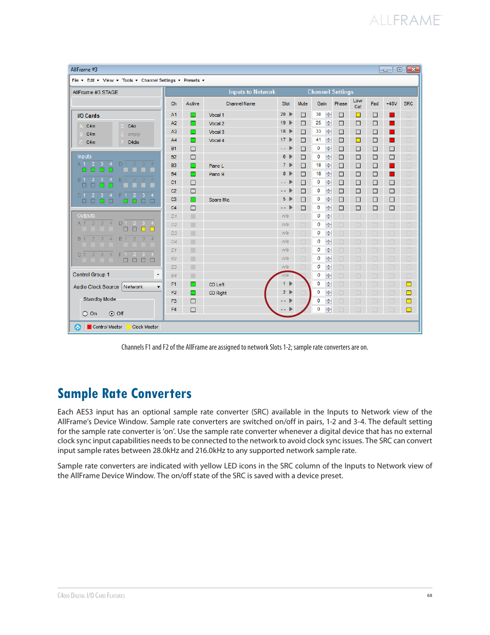 Sample rate converters, All frame | Aviom AllFrame User Manual | Page 80 / 111
