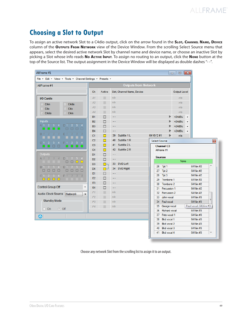 Choosing a slot to output, All frame | Aviom AllFrame User Manual | Page 81 / 111