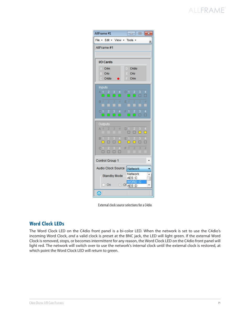 Word clock leds, All frame | Aviom AllFrame User Manual | Page 83 / 111