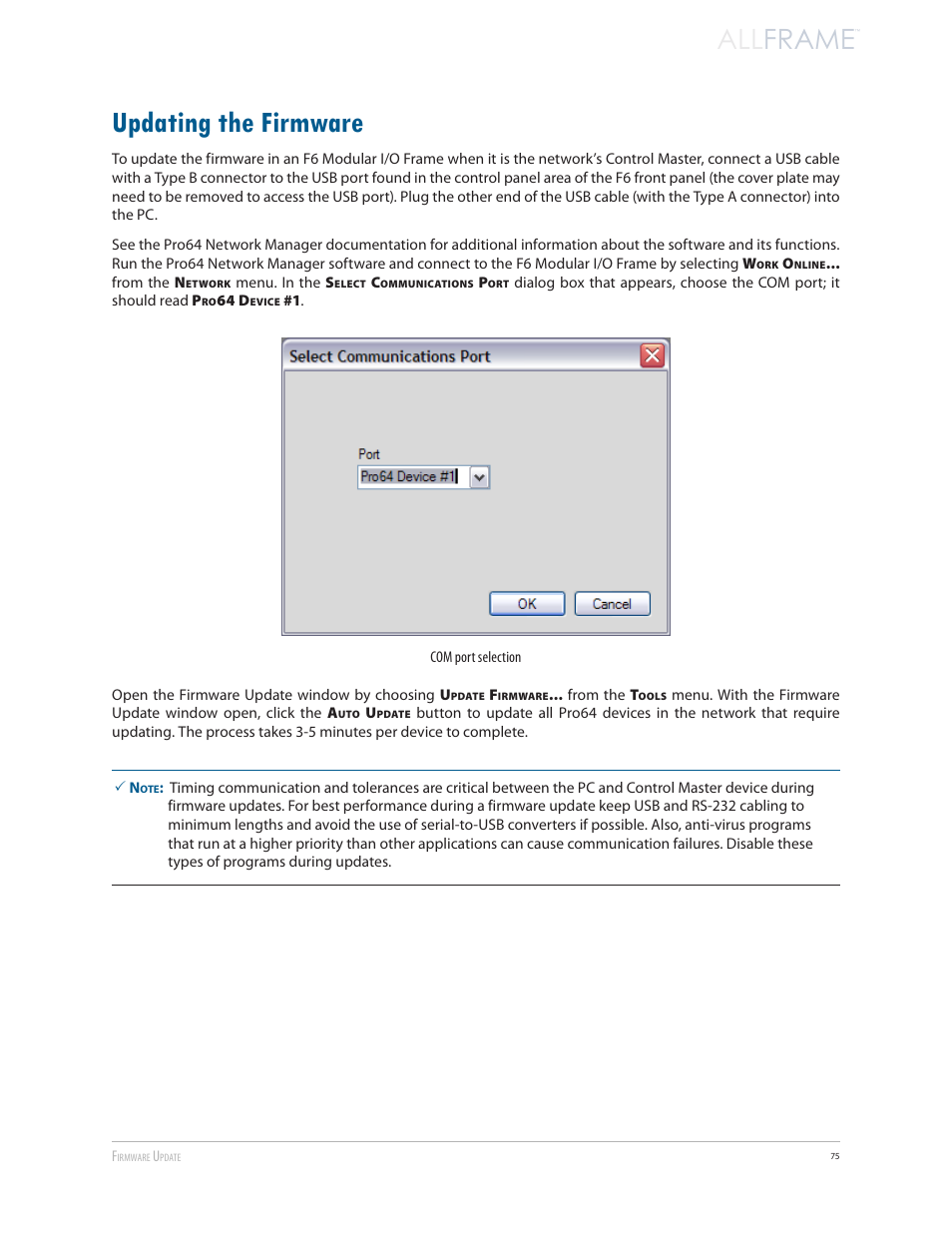Updating the firmware, All frame | Aviom AllFrame User Manual | Page 87 / 111