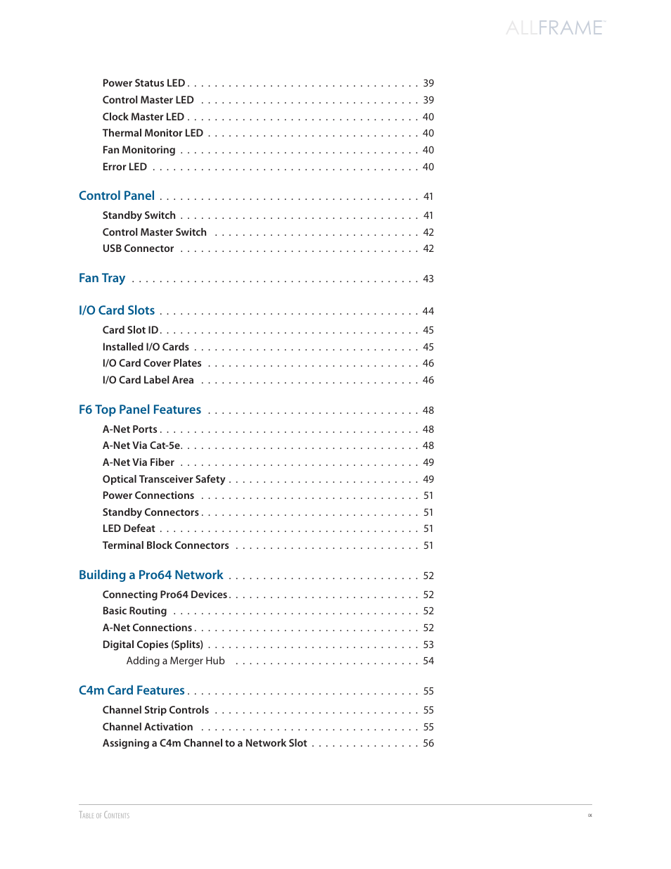 All frame | Aviom AllFrame User Manual | Page 9 / 111