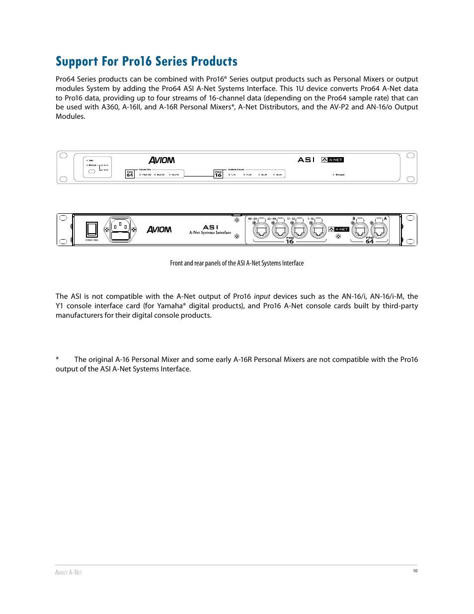 Support for pro16 series products | Aviom 6416Y2 User Manual | Page 20 / 92