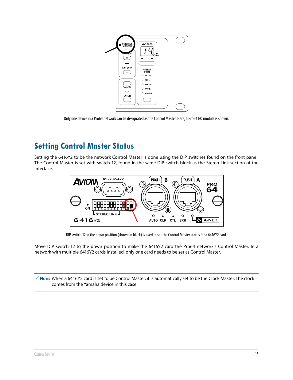 Setting control master status | Aviom 6416Y2 User Manual | Page 24 / 92