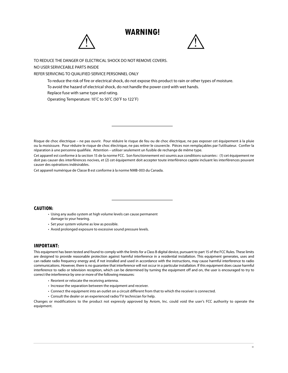 Warning, Caution, Important | Aviom 6416Y2 User Manual | Page 4 / 92