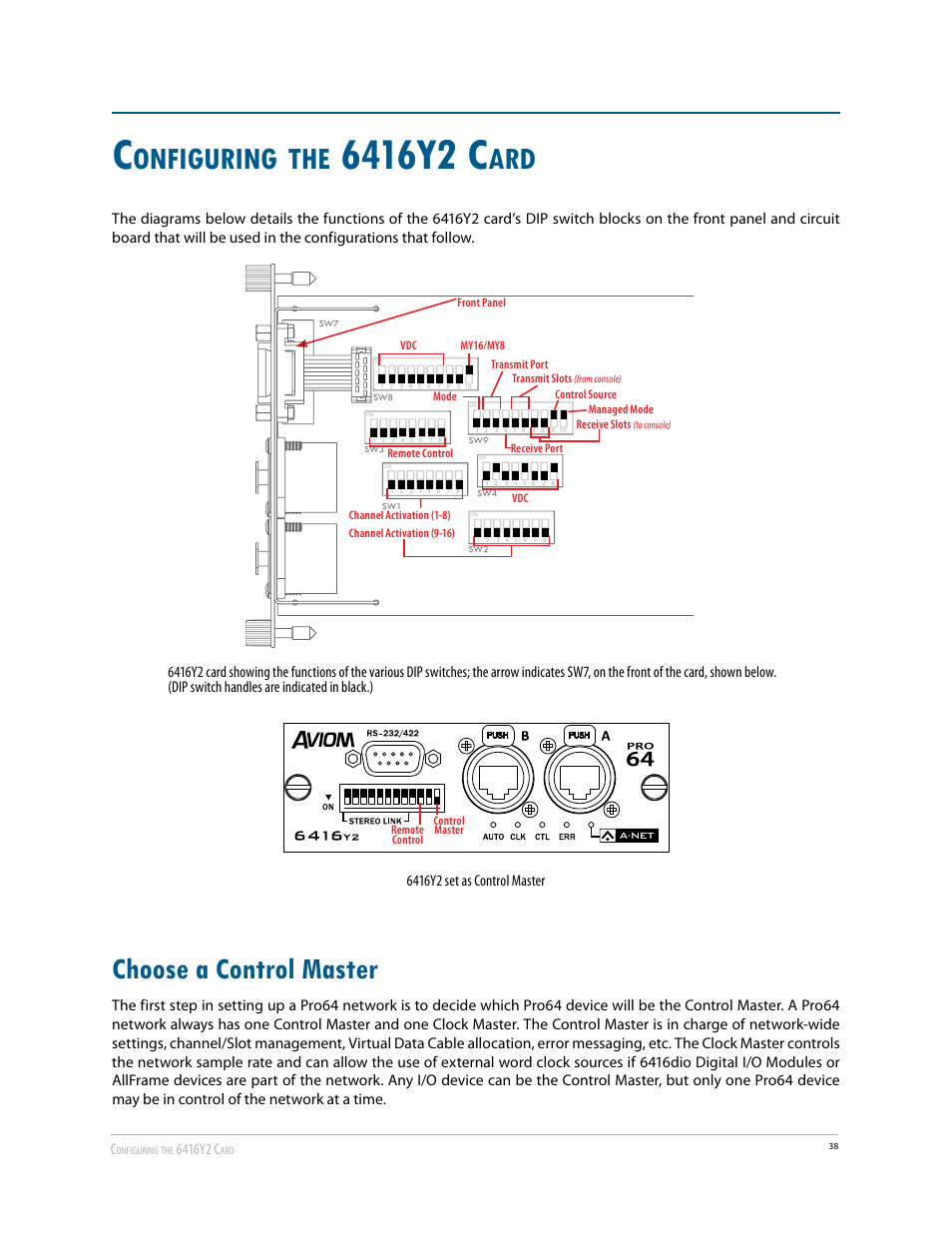 Choose a control master, Onfiguring | Aviom 6416Y2 User Manual | Page 48 / 92