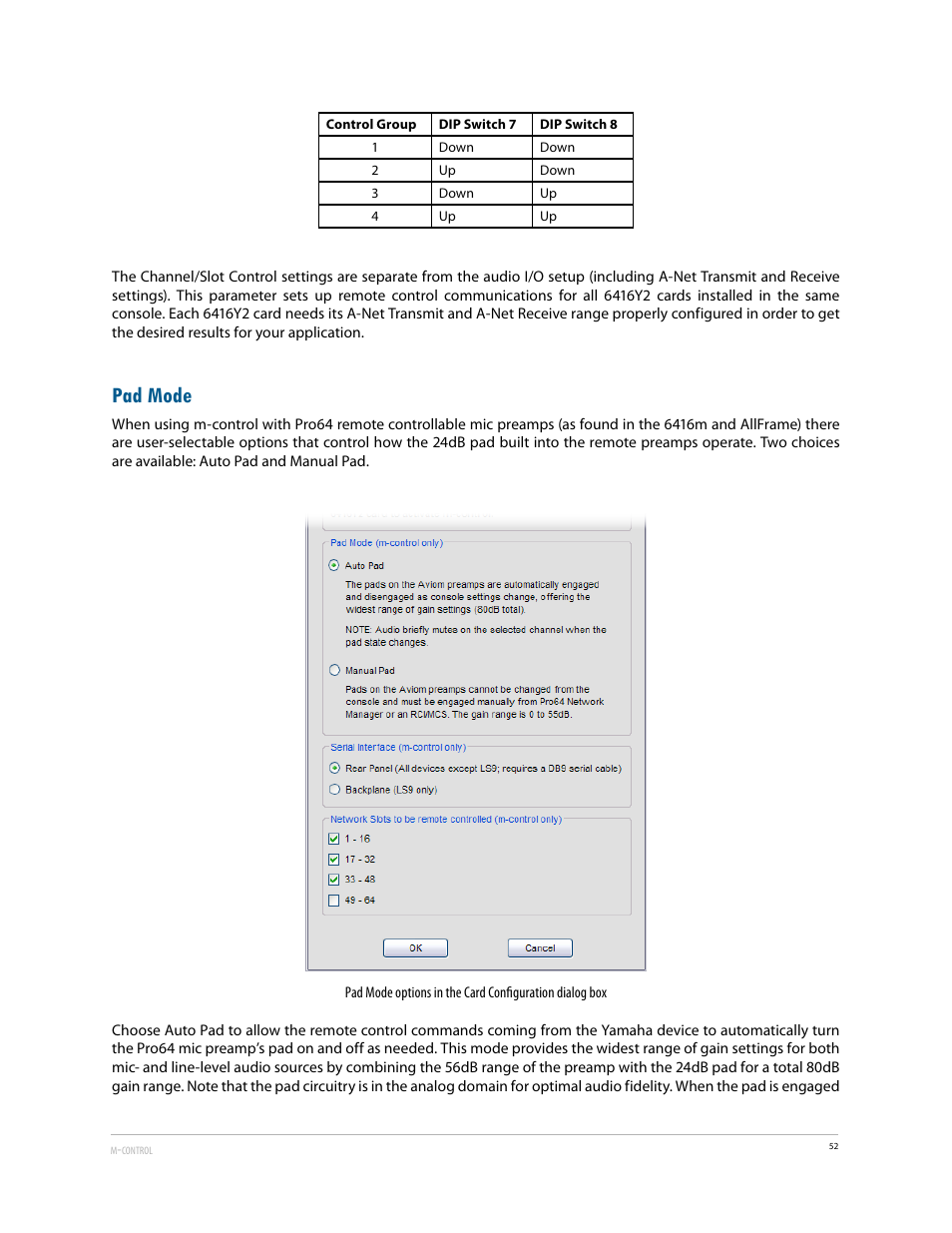 Pad mode | Aviom 6416Y2 User Manual | Page 62 / 92