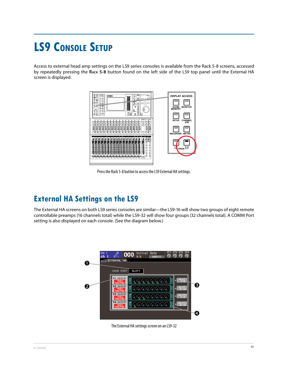 External ha settings on the ls9, Ls9 c, Onsole | Etup | Aviom 6416Y2 User Manual | Page 65 / 92