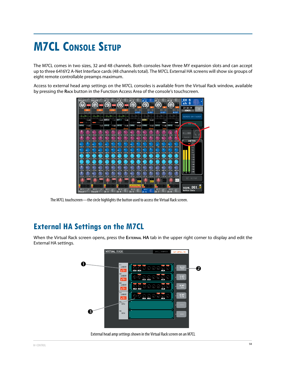 External ha settings on the m7cl, M7cl c, Onsole | Etup | Aviom 6416Y2 User Manual | Page 68 / 92