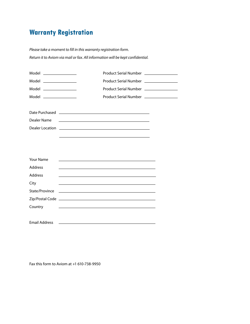 Warranty registration | Aviom 6416Y2 User Manual | Page 91 / 92