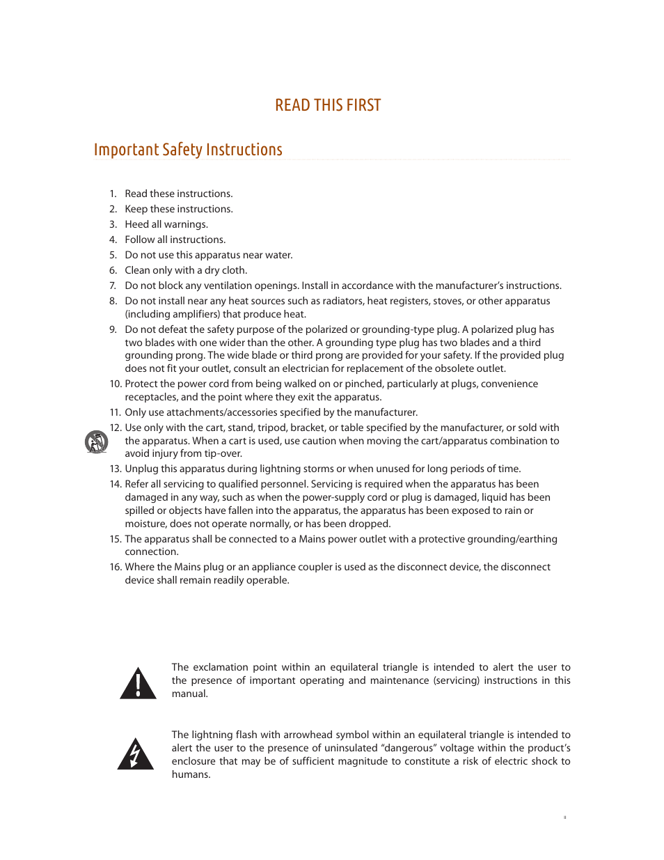 Important safety instructions, Read this first important safety instructions | Aviom D800-Dante User Manual | Page 2 / 59