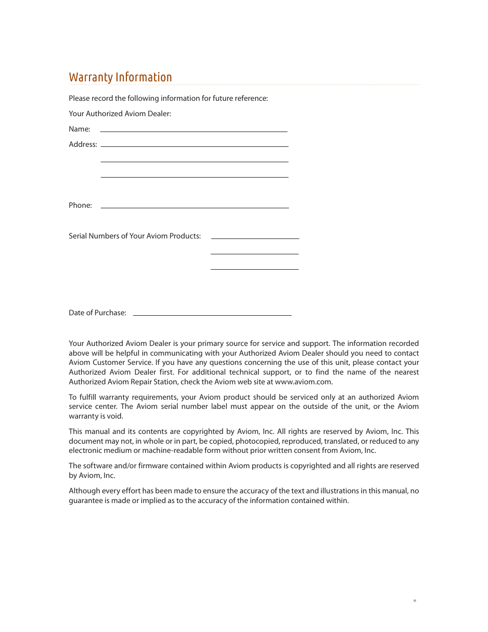 Warranty information | Aviom D800-Dante User Manual | Page 6 / 59