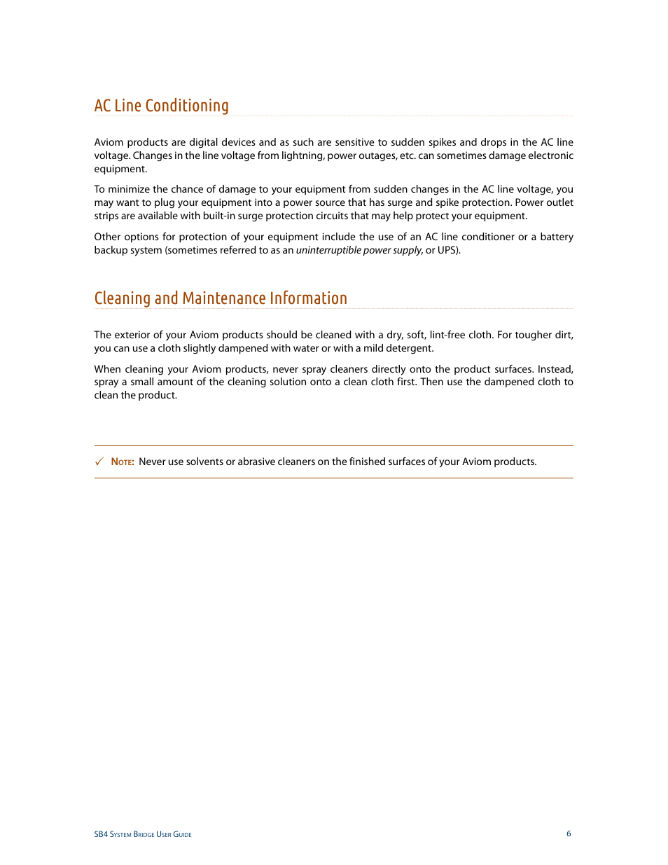 Cable lengths, Ac line conditioning, Cleaning and maintenance information | Aviom SB4 User Manual | Page 13 / 30