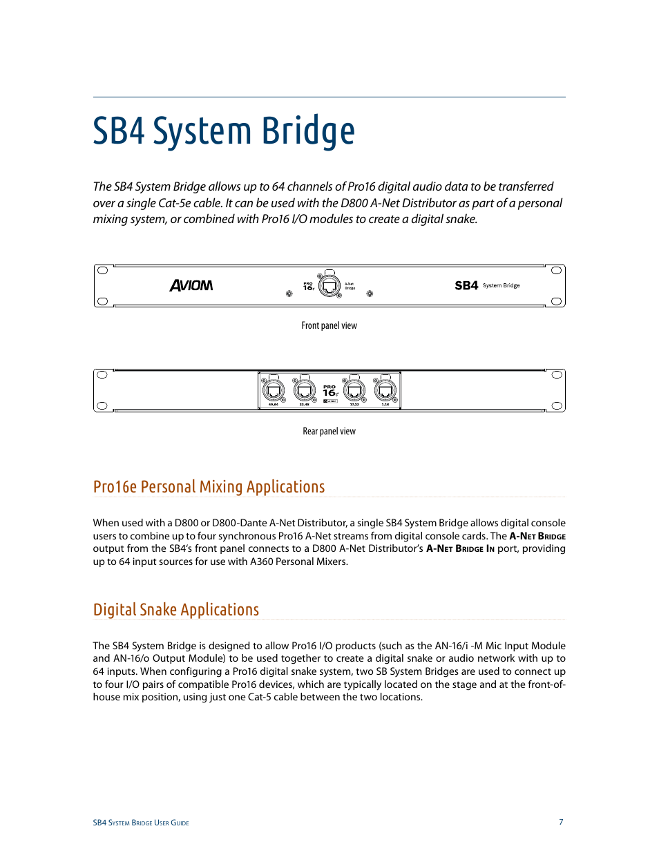 Ac line conditioning, Cleaning and maintenance information, Sb4 system bridge | Pro16e personal mixing applications, Digital snake applications | Aviom SB4 User Manual | Page 14 / 30