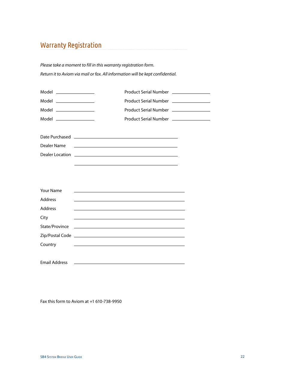 Warranty registration | Aviom SB4 User Manual | Page 29 / 30