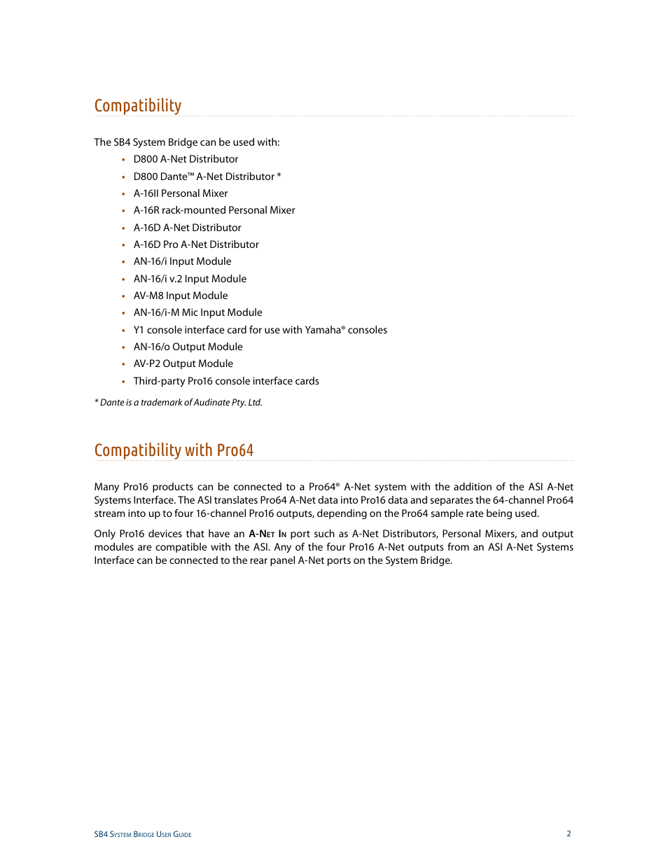 Compatibility, Compatibility with pro64, Compatibility compatibility with pro64 | Aviom SB4 User Manual | Page 9 / 30