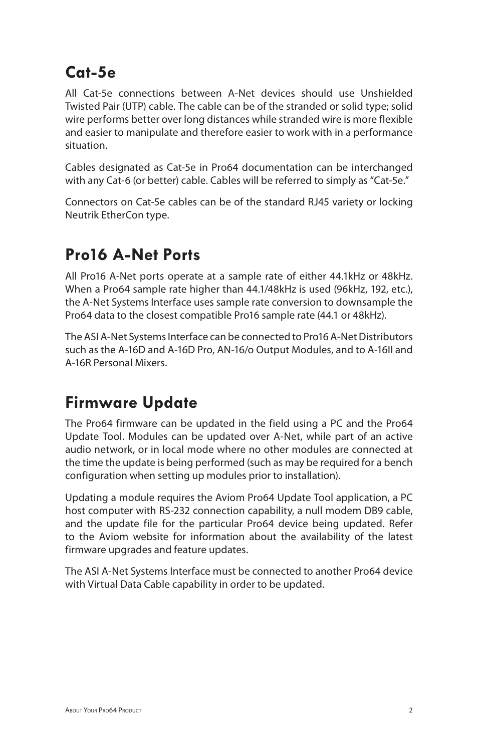 Cat-5e, Pro16 a-net ports, Firmware update | Cat‑5e pro16 a‑net ports firmware update | Aviom ASI User Manual | Page 10 / 40