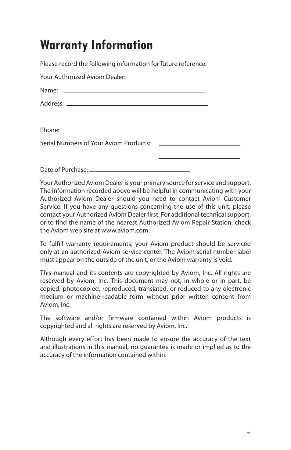 Warranty information | Aviom ASI User Manual | Page 6 / 40