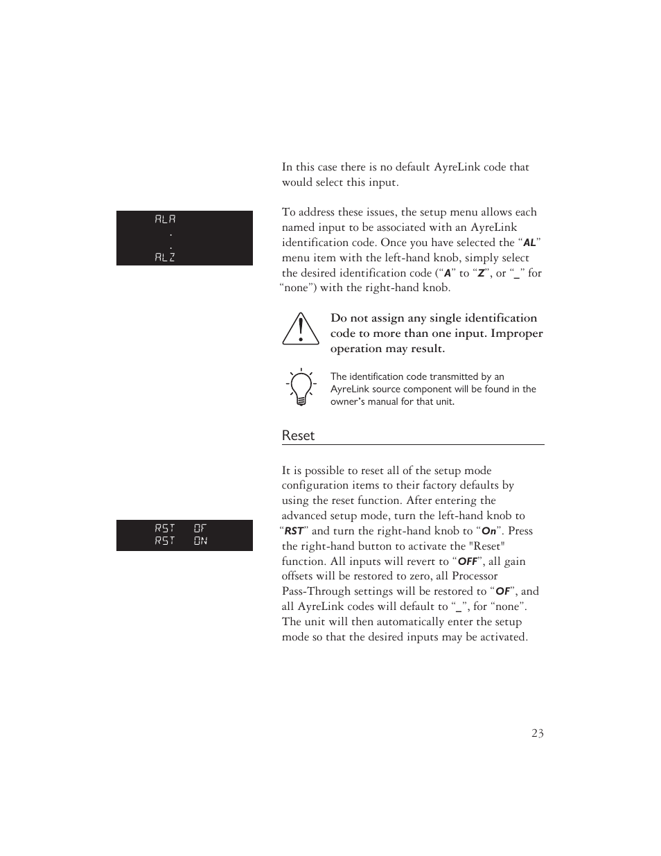 Reset | AYRE AX-5 User Manual | Page 25 / 40