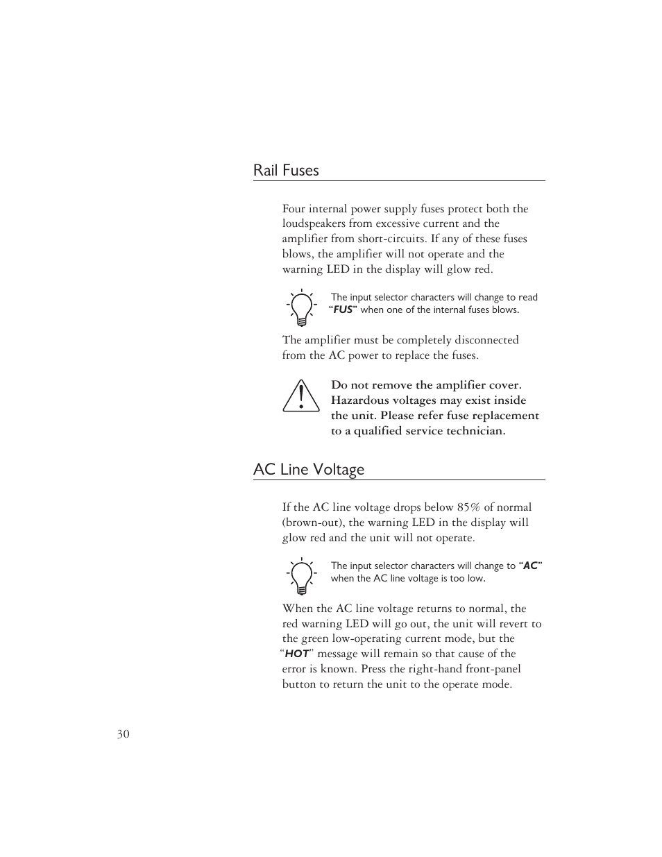 Rail fuses, Ac line voltage | AYRE AX-5 User Manual | Page 32 / 40