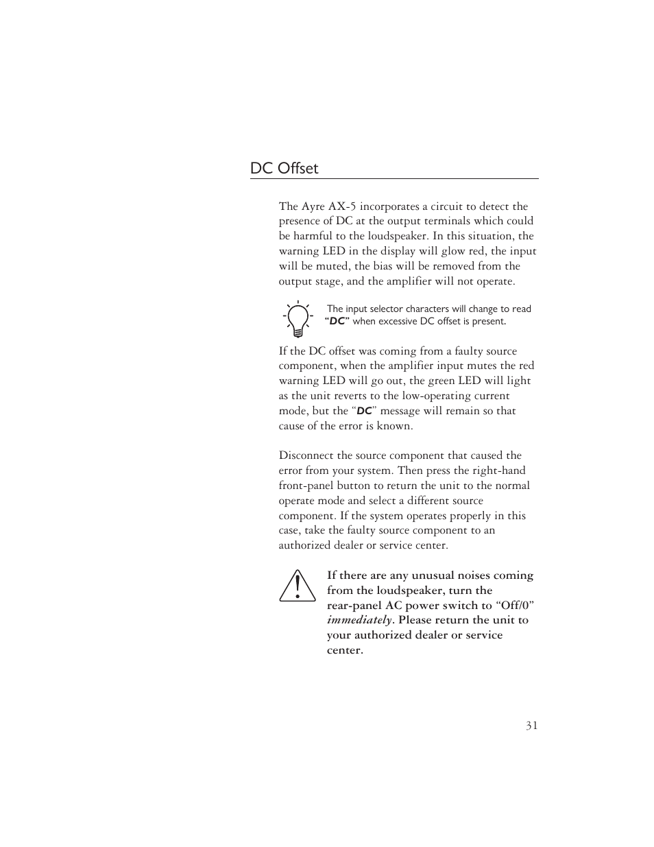 Dc offset | AYRE AX-5 User Manual | Page 33 / 40