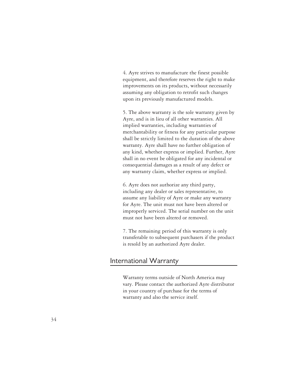 International warranty | AYRE AX-5 User Manual | Page 36 / 40