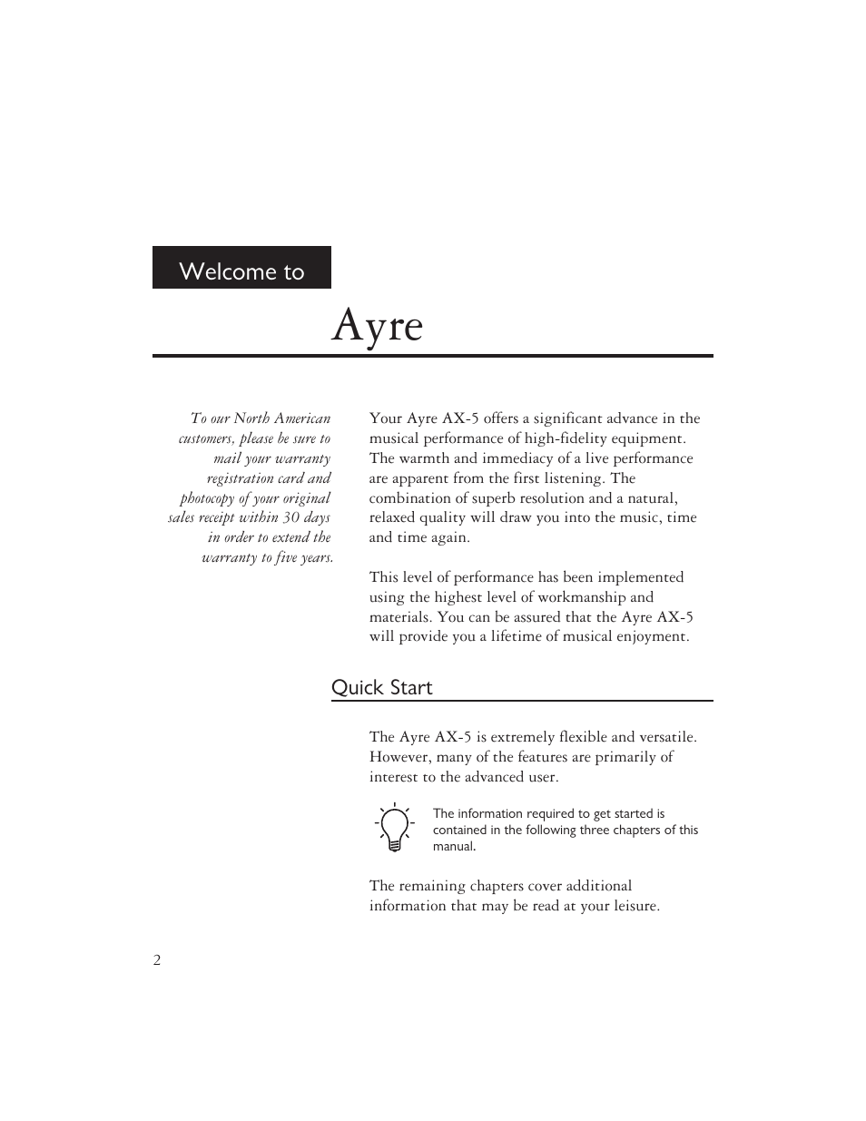 Ayre, Welcome to | AYRE AX-5 User Manual | Page 4 / 40