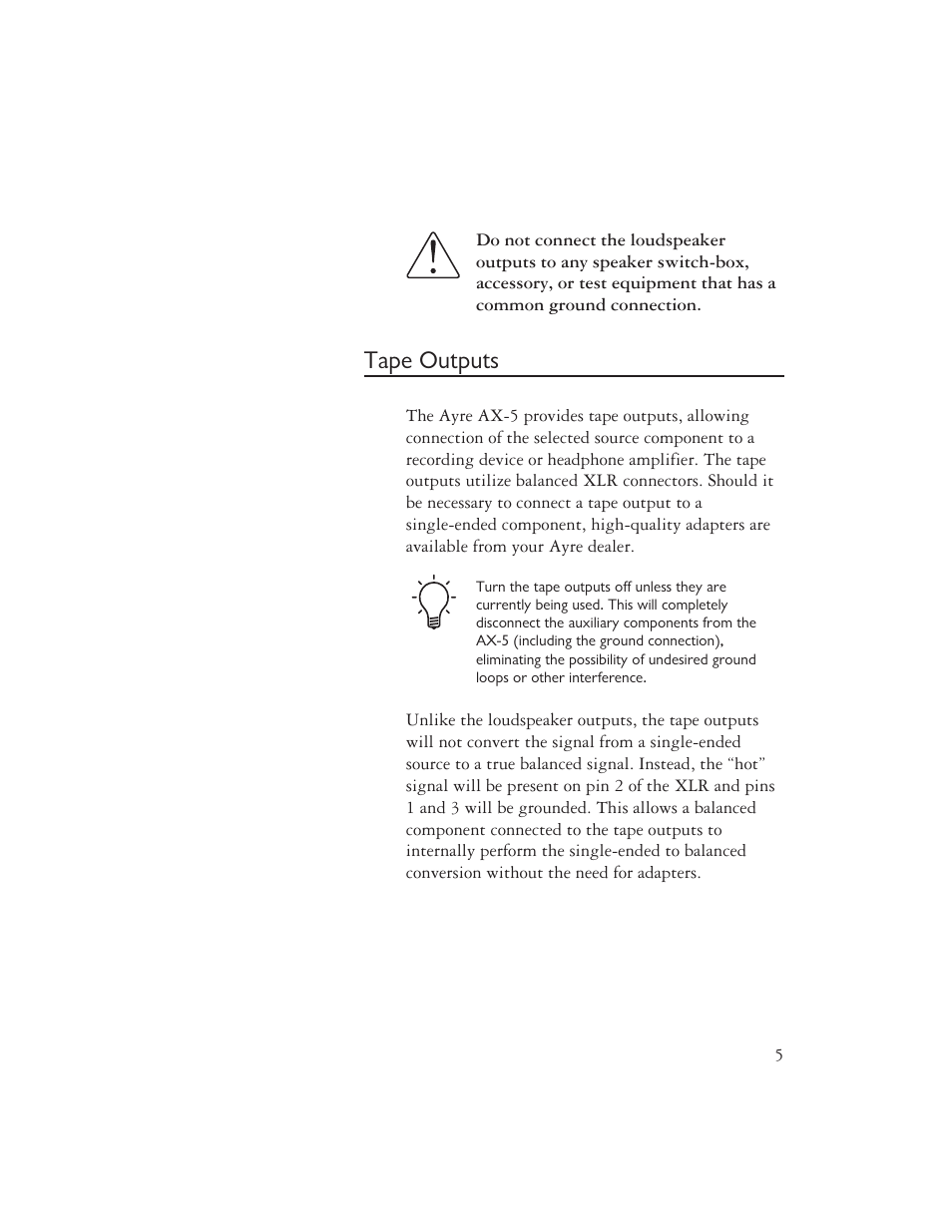 Tape outputs | AYRE AX-5 User Manual | Page 7 / 40