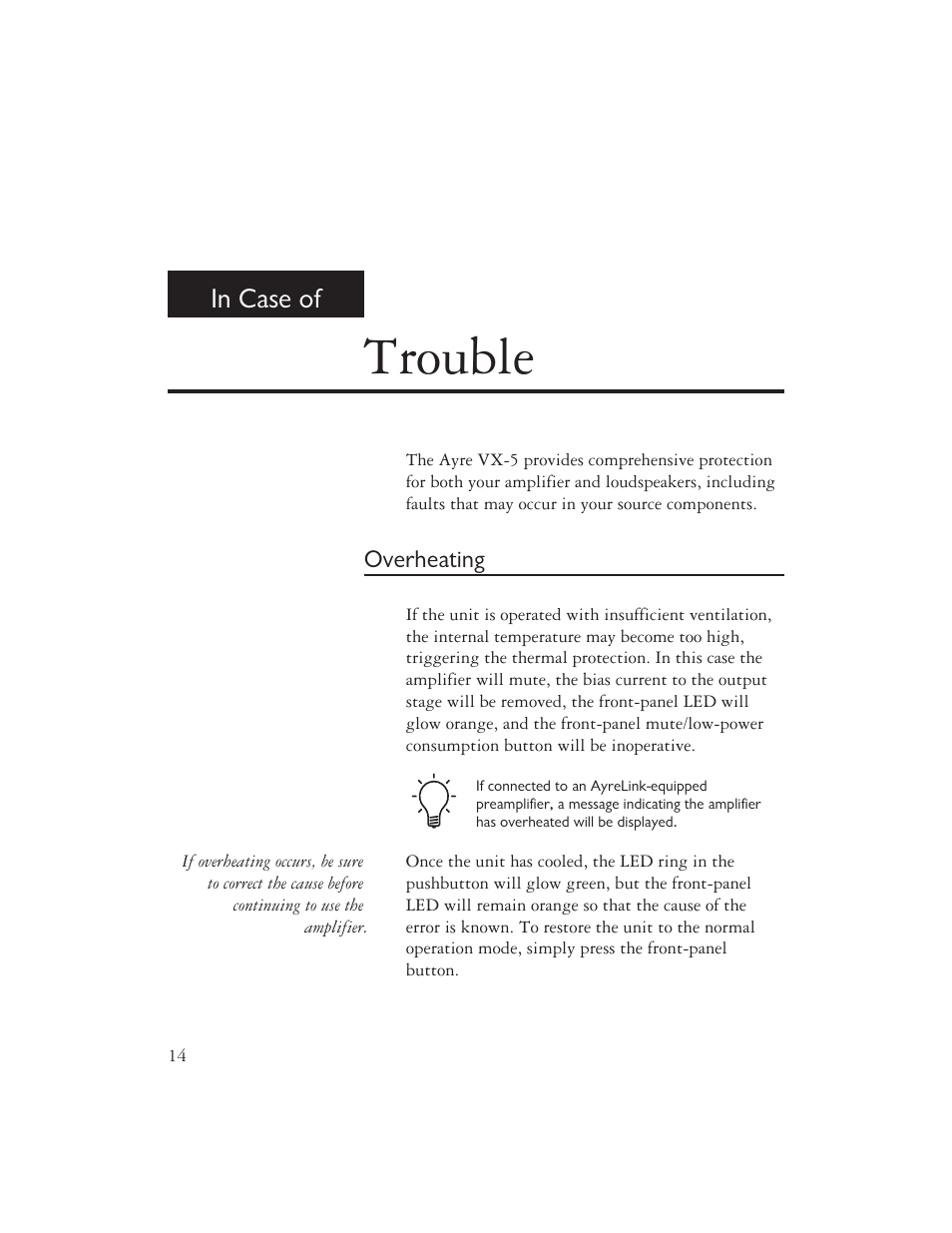 Trouble | AYRE VX-5 User Manual | Page 16 / 24