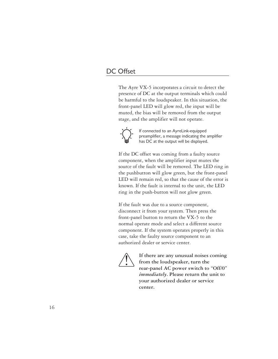 Dc offset | AYRE VX-5 User Manual | Page 18 / 24